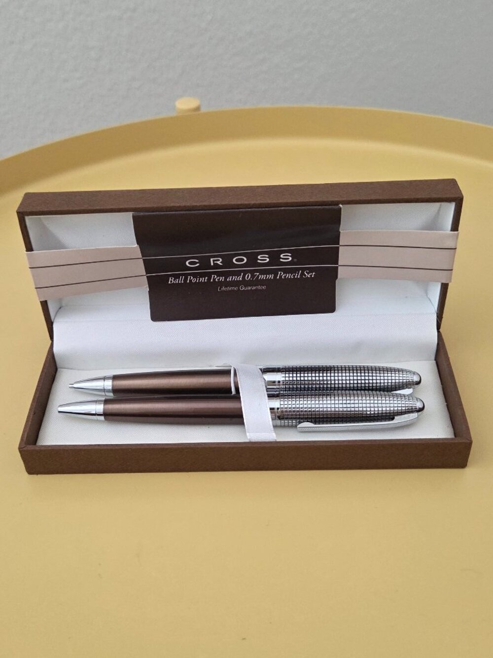 Vintage CROSS Hamilton Pen & Pencil Chrome & Brown Set